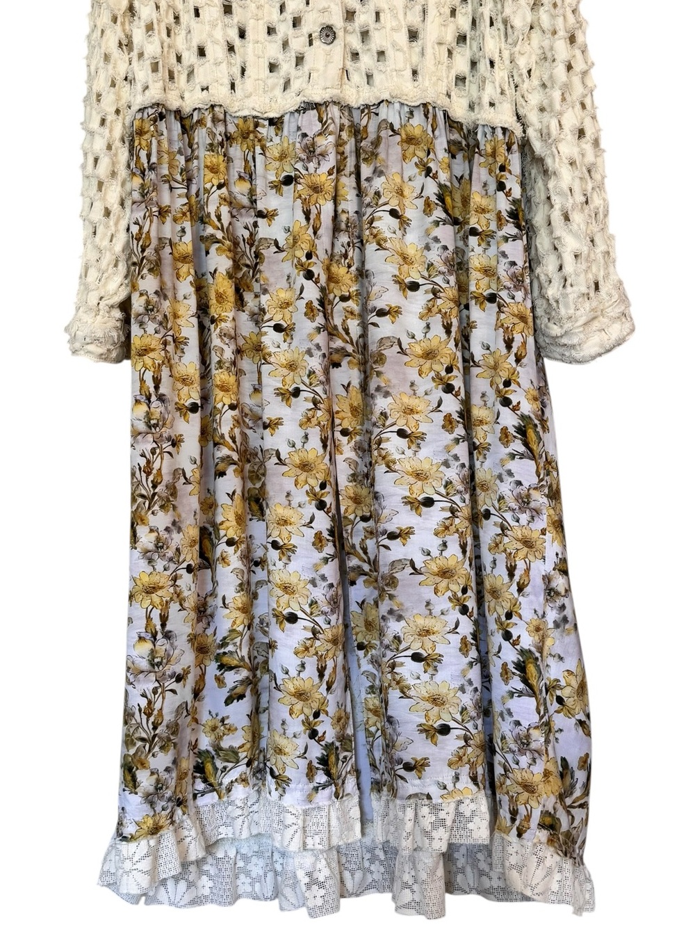 POL Crochet & Floral Duster Cardigan L 22” p2p Cream $115 Retail GUC - Picture 7 of 15